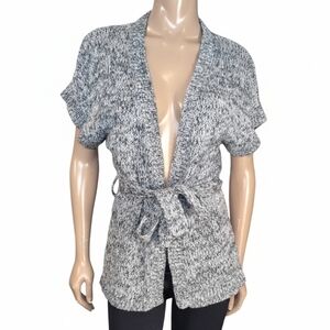Old Navy Tie Front Cardigan Sweater Short Sleeve Grey Belted Wool Knit Size XS